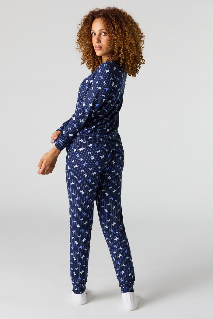 Printed Long Sleeve Top & Pant Pajama Set