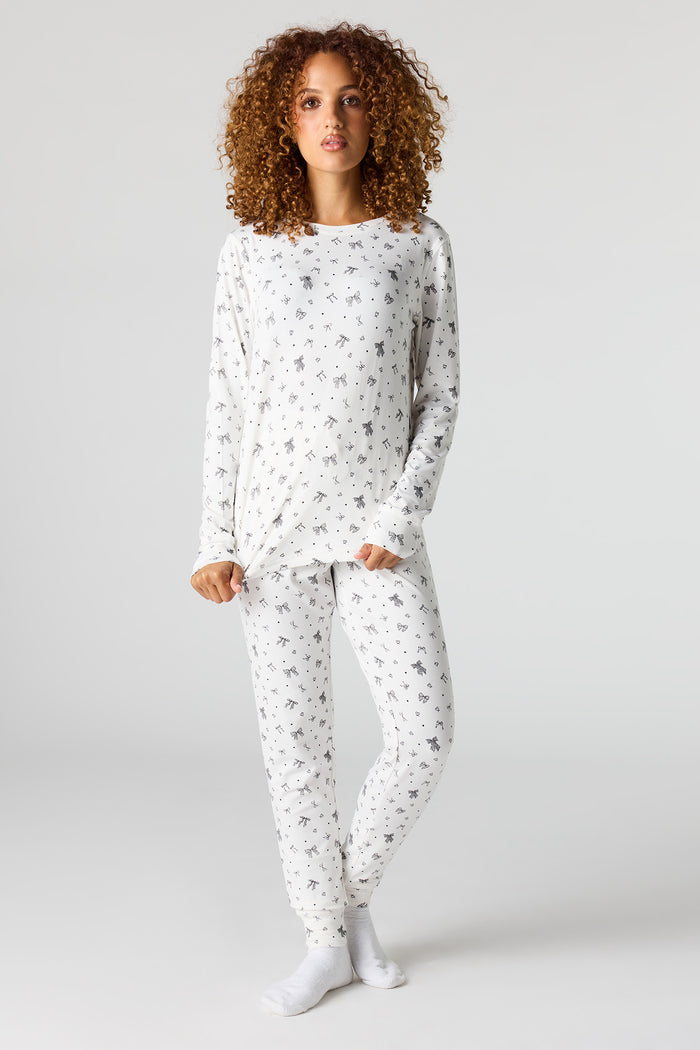 Printed Long Sleeve Top & Pant Pajama Set