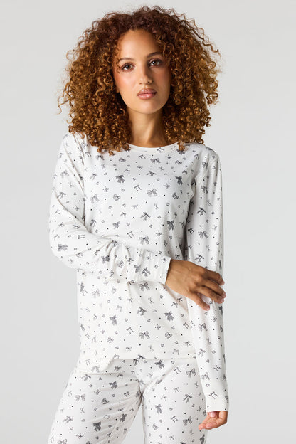 Printed Long Sleeve Top & Pant Pajama Set