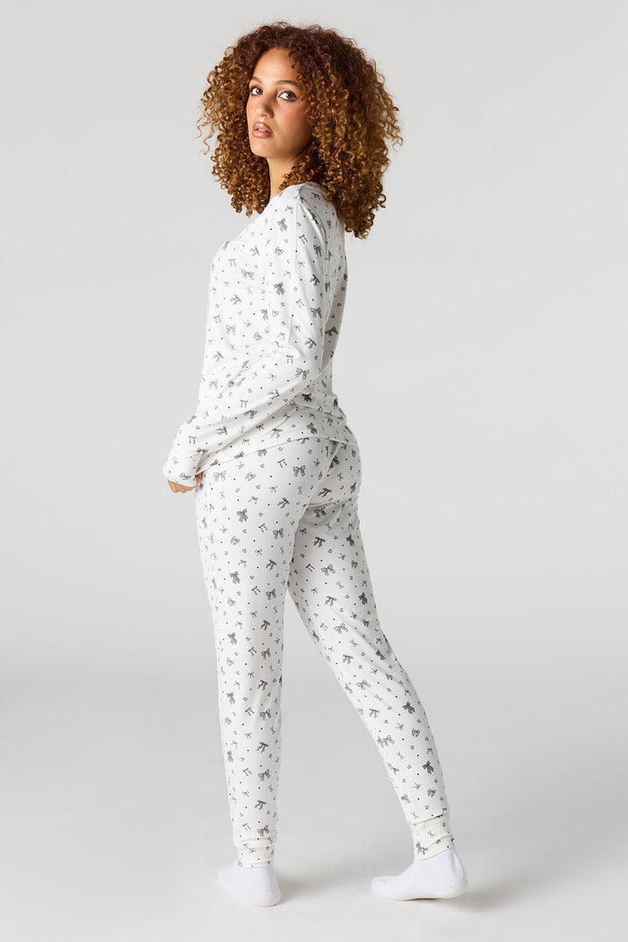 Printed Long Sleeve Top & Pant Pajama Set