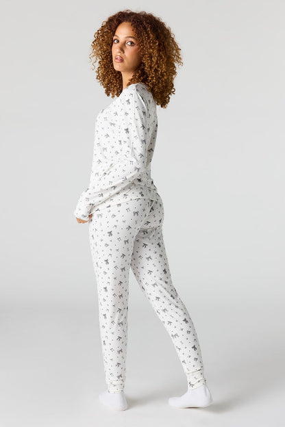 Printed Long Sleeve Top & Pant Pajama Set