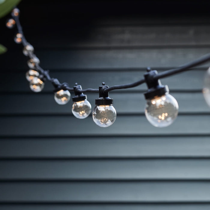 Pro Connect 20m 40 Warm White Connectable Festoon Lights Clear Cap Black Cable