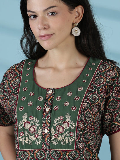 Mehandi green premium 100% pure cotton nighty for women