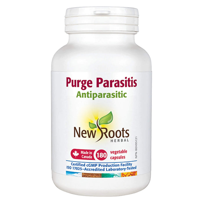 Bottle of New Roots Purge Parasitis 180 Vegetable Capsules