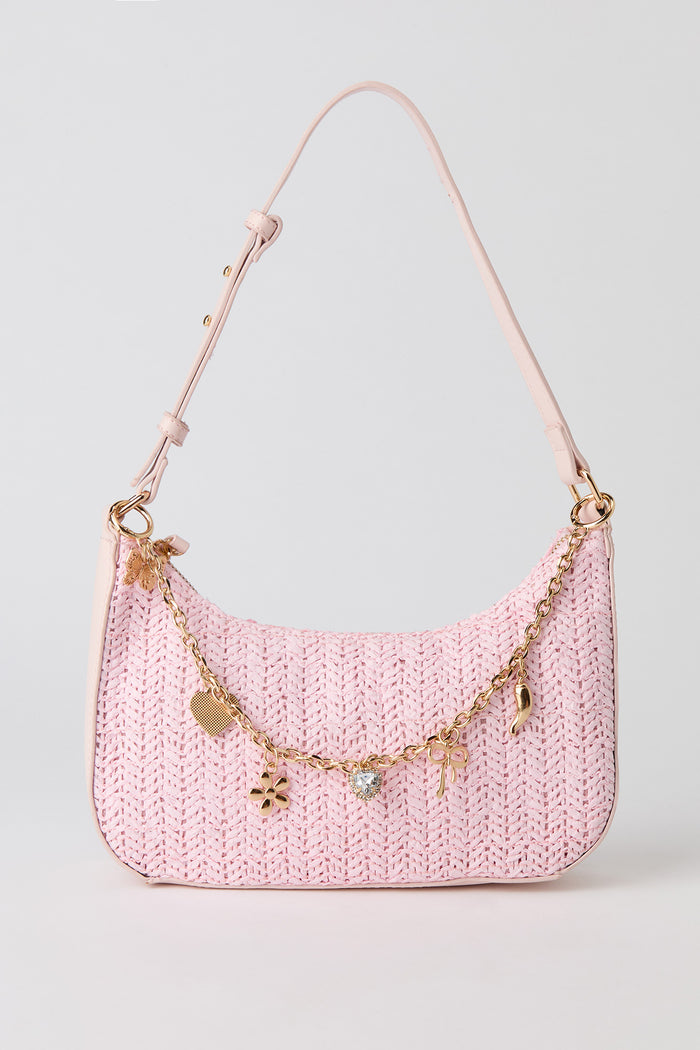 Raffia Charm Shoulder Bag
