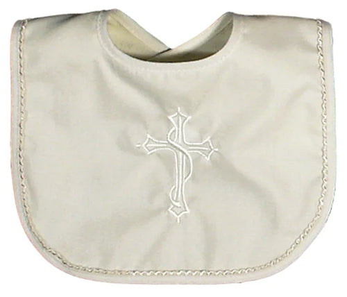 Raindrops Cotton Christening Whip Stitch Ivory Bib