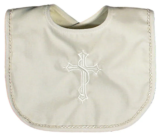 Raindrops Cotton Christening Whip Stitch Ivory Bib