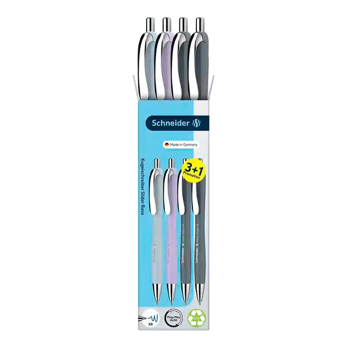 Schneider Rave Retractable Ballpoint Pen XB, Trend 26 Limited Edition, Promo Set of 3 + 1 FREE Pen 132654