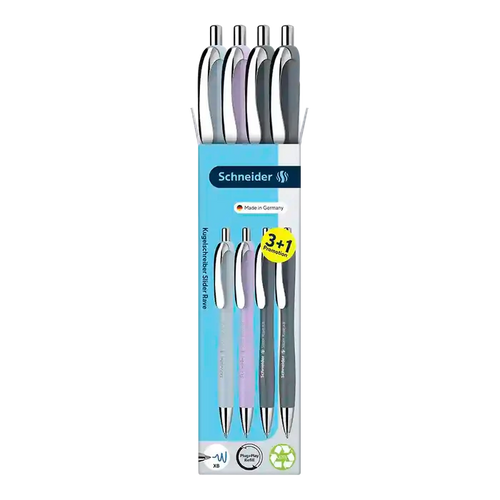 Schneider Rave Retractable Ballpoint Pen XB, Trend 26 Limited Edition, Promo Set of 3 + 1 FREE Pen 132654