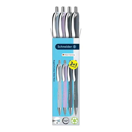 Schneider Rave Retractable Ballpoint Pen XB, Trend 26 Limited Edition, Promo Set of 3 + 1 FREE Pen 132654