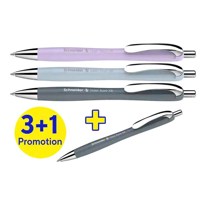 Schneider Rave Retractable Ballpoint Pen XB, Trend 26 Limited Edition, Promo Set of 3 + 1 FREE Pen 132654