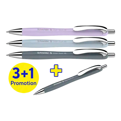 Schneider Rave Retractable Ballpoint Pen XB, Trend 26 Limited Edition, Promo Set of 3 + 1 FREE Pen 132654
