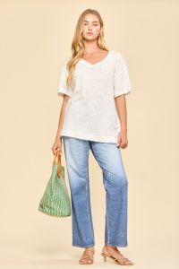 Raw Edge V-Neck Cotton Top by Andree by Unit