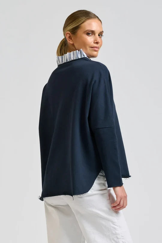 RAW FRILL COLLAR SWEATSHIRT | Navy + Stripe Collar - Darling & Domain