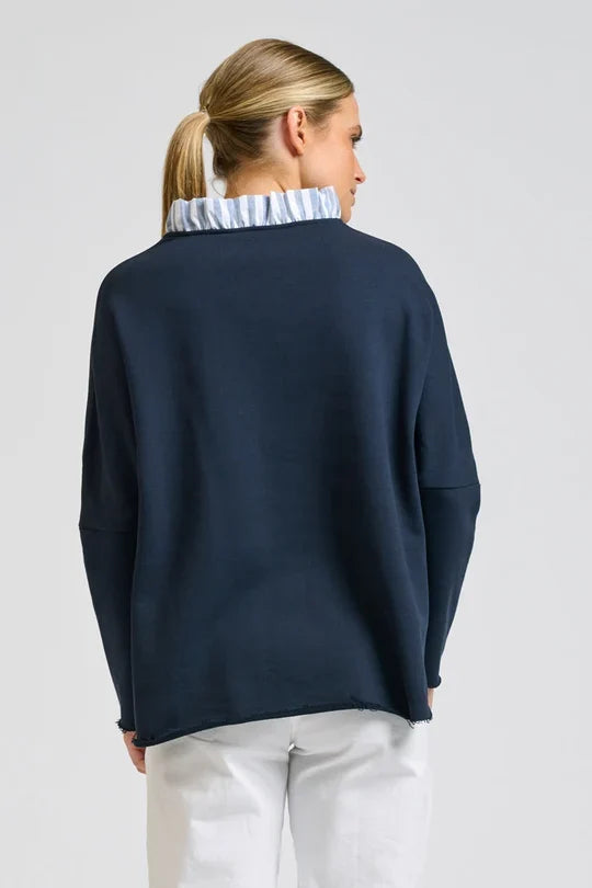 RAW FRILL COLLAR SWEATSHIRT in Navy + Stripe Collar by Shirty