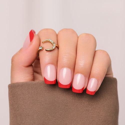 Red French Tip| Short Square | SALON PRESS™