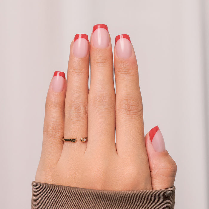 Red French Tip| Short Square | SALON PRESS™