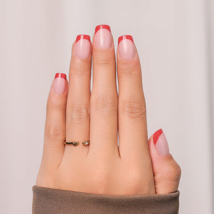 Red French Tip| Short Square | SALON PRESS™