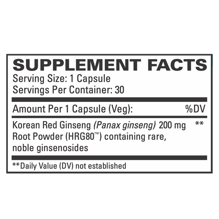 Red Ginseng Energy by EuroMedica Ingredients Label