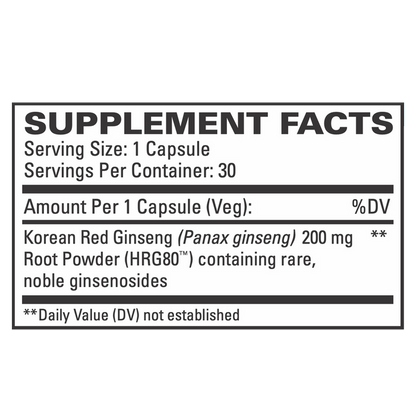 Red Ginseng Energy by EuroMedica Ingredients Label