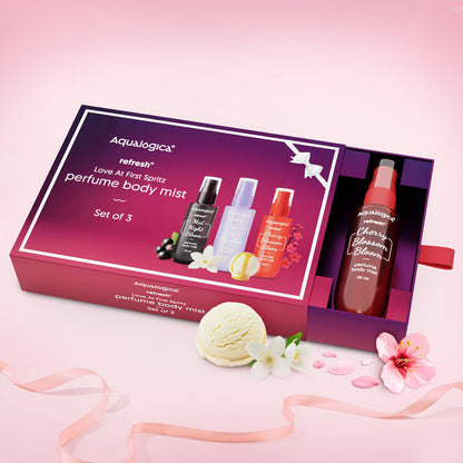 Love at First Spritz box set with three Aqualogica body mists