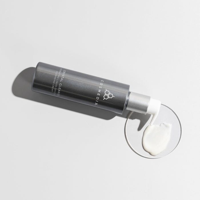 Crystal Cleanse cleansing cream bottle from the Liquid Crystal Hydration Duo resting on a light background