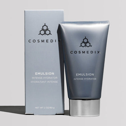 CosMedix Emulsion Intensive Hydrator box and tube displayed on a gray surface