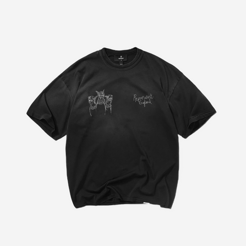 Represent Hand Drawn Thoroughbred Dogs Tee Aged Black