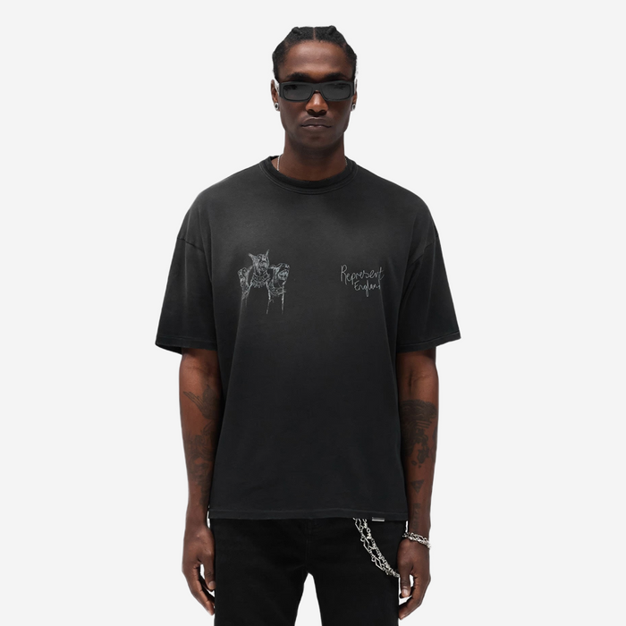 Represent Hand Drawn Thoroughbred Dogs Tee Aged Black