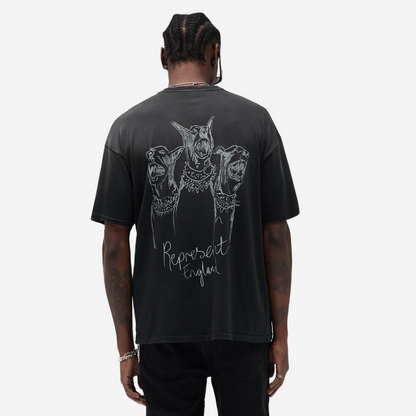 Represent Hand Drawn Thoroughbred Dogs Tee Aged Black