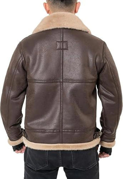 Men's Leon S. Kennedy Resident Evil 4 Brown Shearling Leather Jacket — RE4 Cosplay Jacket | Leveljacket - Leveljacket