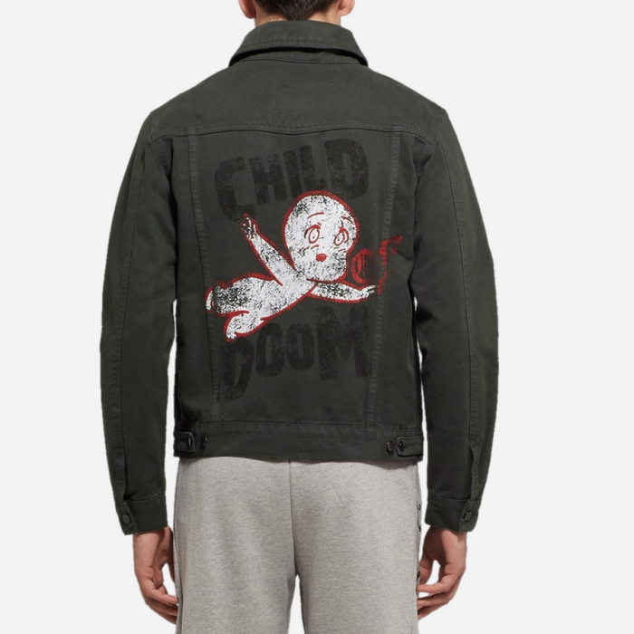 Resort Corps Logo-Embroidered Printed Denim Jacket Black