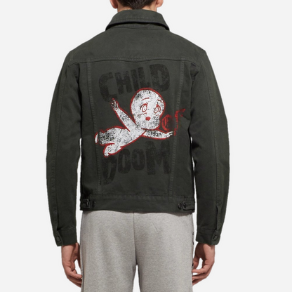 Resort Corps Logo-Embroidered Printed Denim Jacket Black