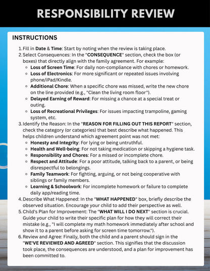 Responsibility Review Kids Responsibility Chart