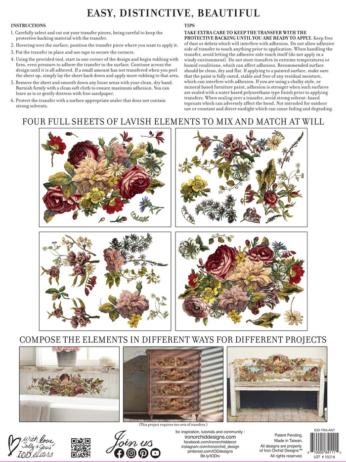 RETIRED Floral Anthology IOD Transfer 12×16