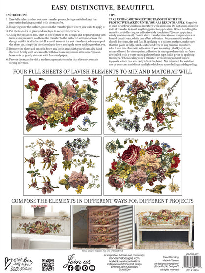 RETIRED Floral Anthology IOD Transfer 12×16