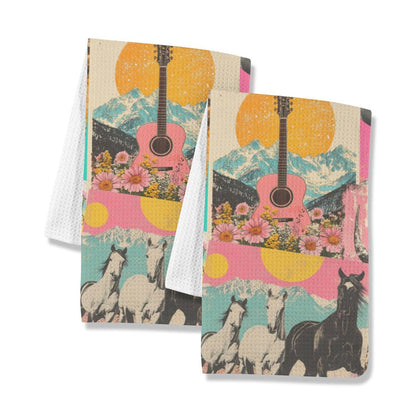 Retro Pop Western Kitchen Dish Towel by BAHA RANCH WESTERN WEAR featuring colorful vintage western design for kitchen decor.