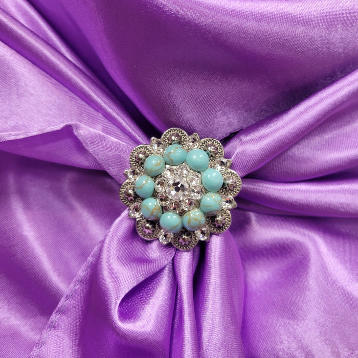 Rhinestone Turquoise Scarf Slide-Silver and Copper