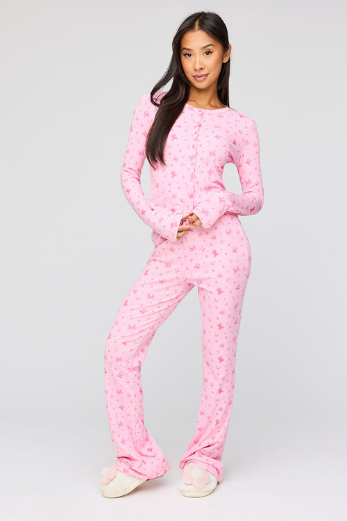 Ribbed Button-Up Top & Pant Pajama Set