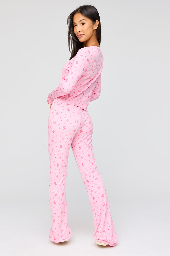 Ribbed Button-Up Top & Pant Pajama Set