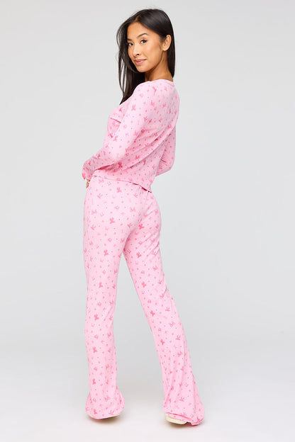 Ribbed Button-Up Top & Pant Pajama Set