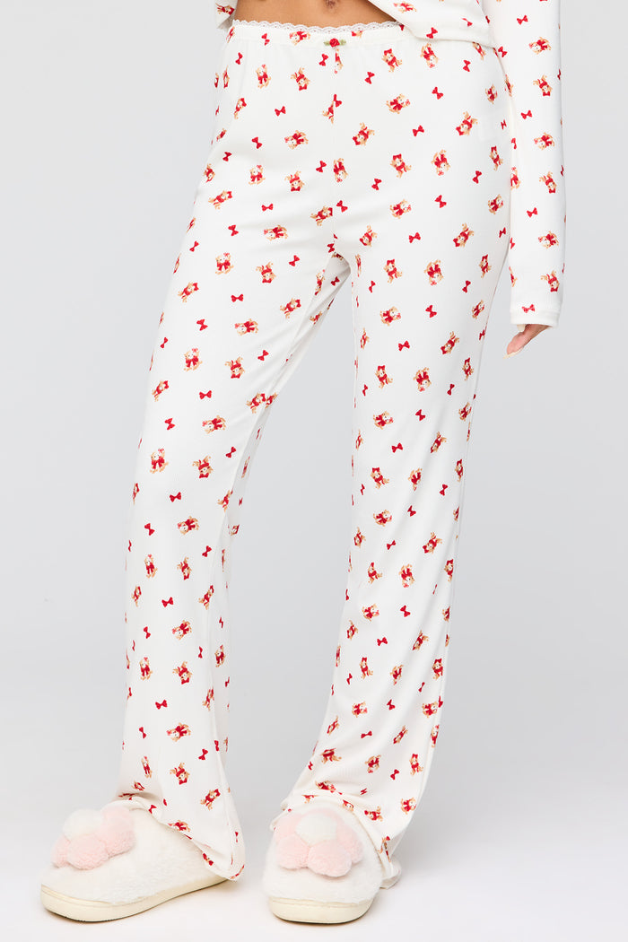 Ribbed Button-Up Top & Pant Pajama Set