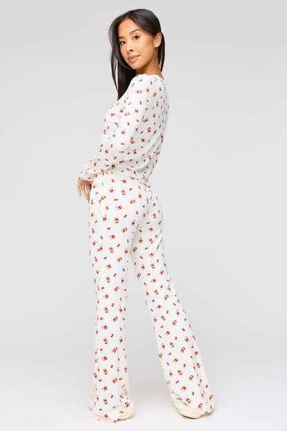 Ribbed Button-Up Top & Pant Pajama Set