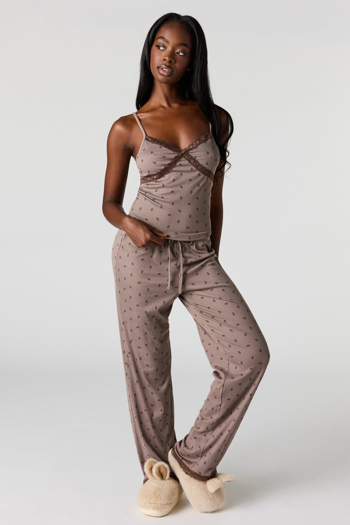 Ribbed Lace Tank & Pant Pajama Set