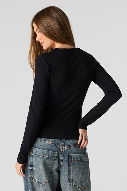 Ribbed Long Sleeve Henley Top