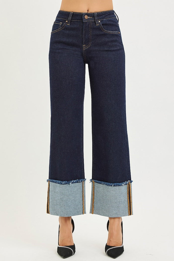 Risen Mid Rise Crop Wide Cuffed Jeans