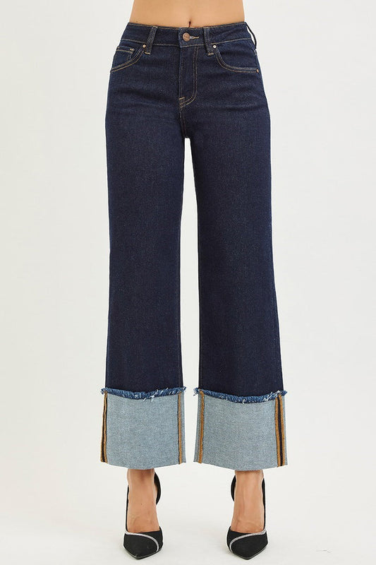 Risen Mid Rise Crop Wide Cuffed Jeans