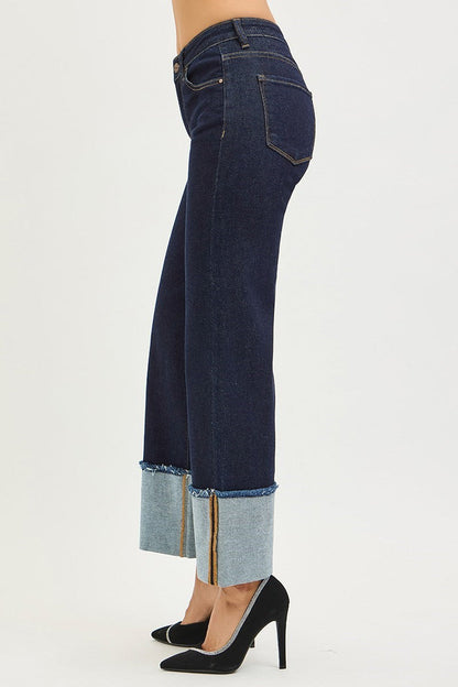 Risen Mid Rise Crop Wide Cuffed Jeans