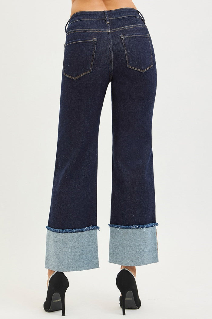 Risen Mid Rise Crop Wide Cuffed Jeans