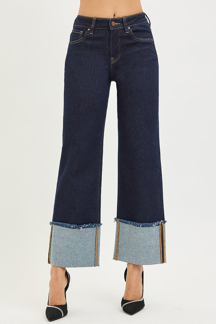 Risen Mid Rise Crop Wide Cuffed Jeans